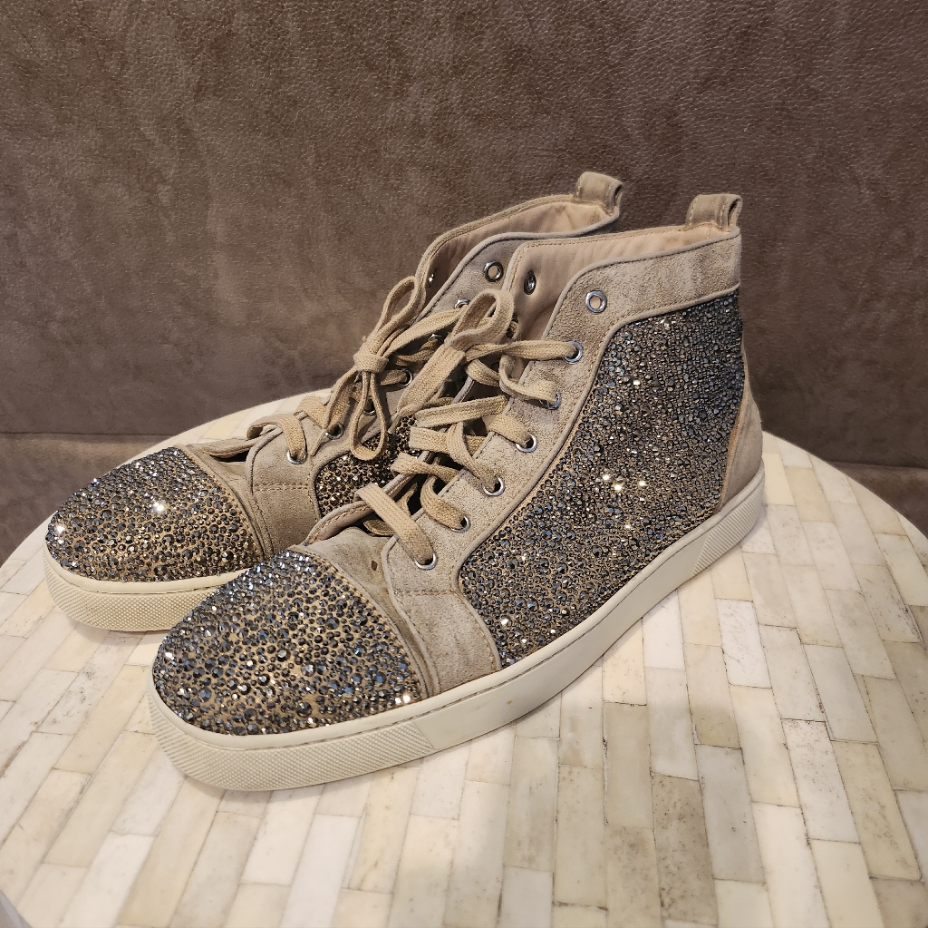 Christian Louboutin Taupe Brown Strass Rare Sneakers Size 45 & Coa